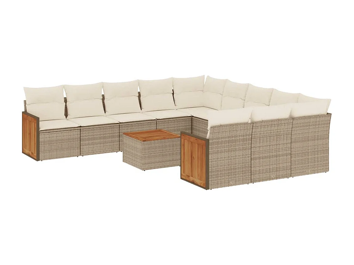 Salon de jardin avec coussins 12 pcs beige résine tressée