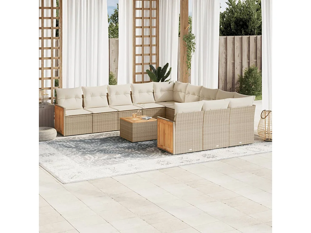 Salon de jardin avec coussins 12 pcs beige résine tressée
