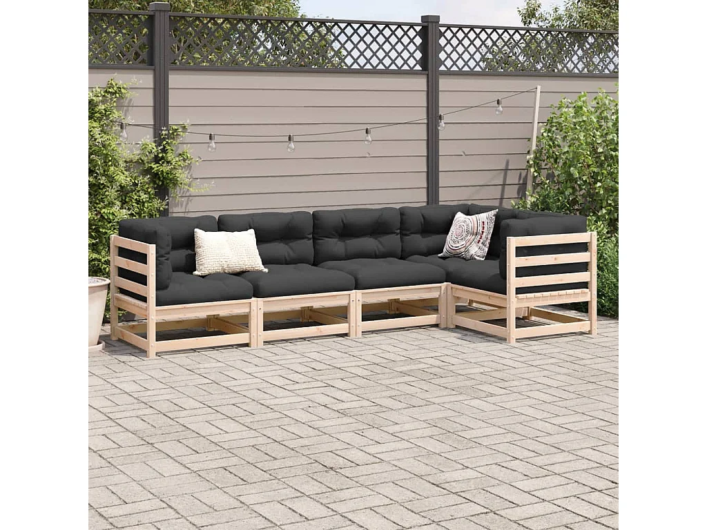 Salon de jardin 5 pcs bois de pin massif