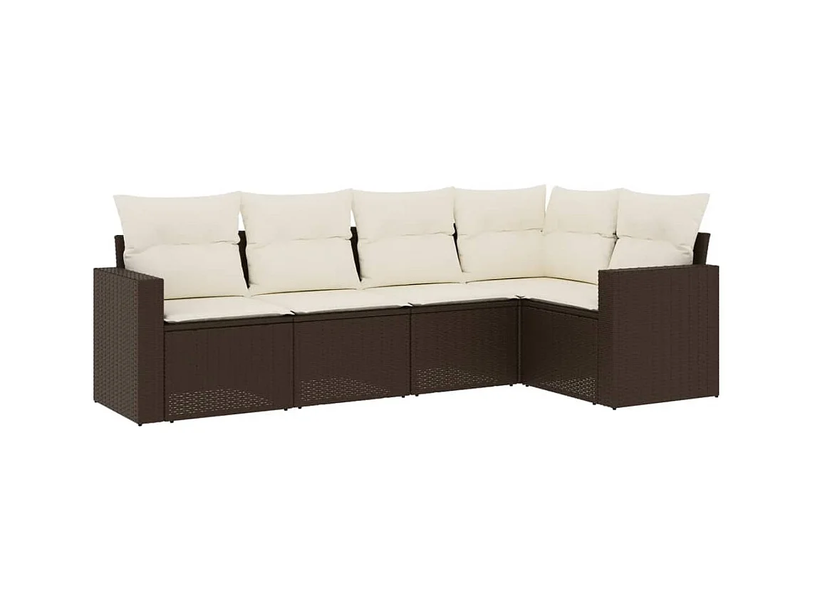 Salon de jardin avec coussins 5 pcs marron résine tressée