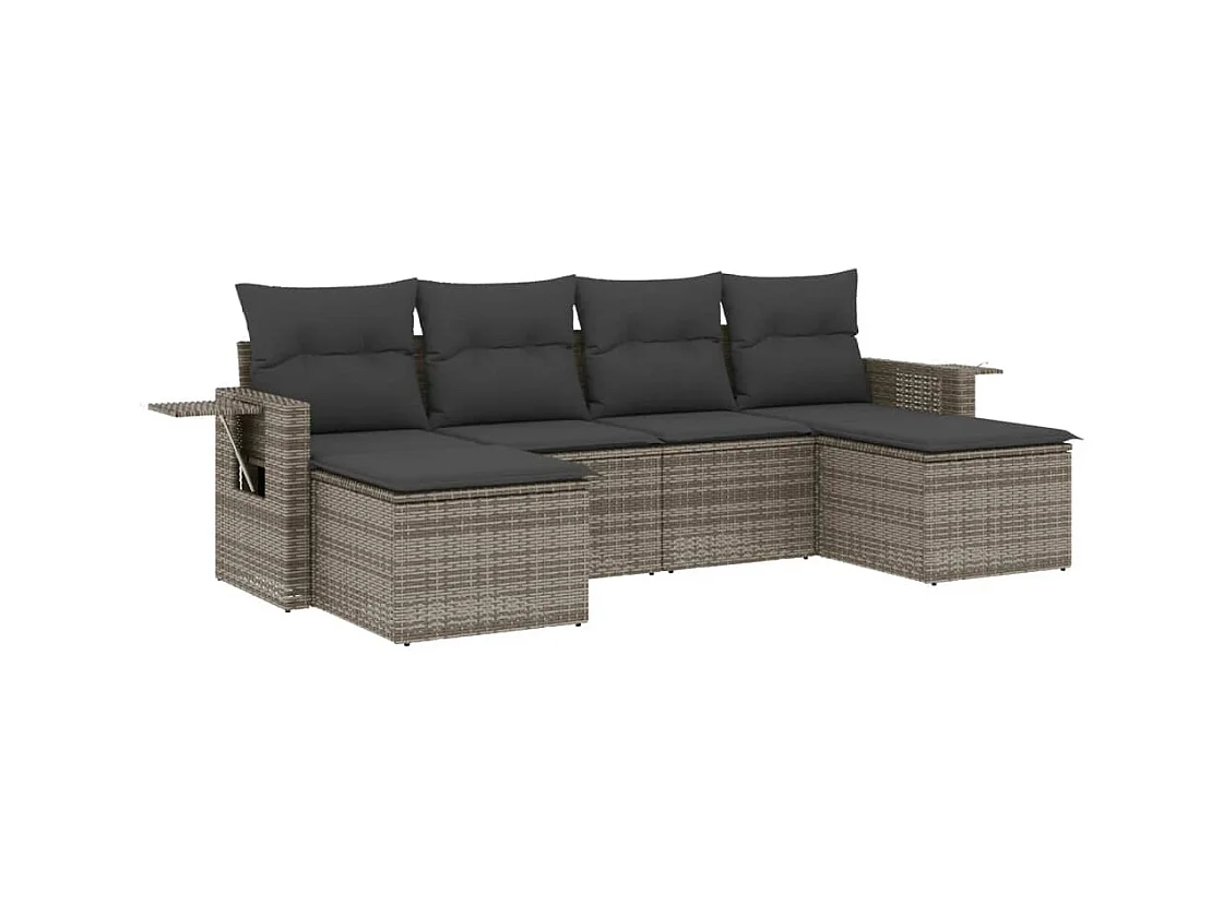 Salon de jardin 6 pcs avec coussins gris résine tressée
