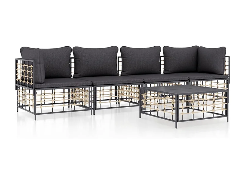 Salon de jardin 5 pcs avec coussins anthracite résine tressée