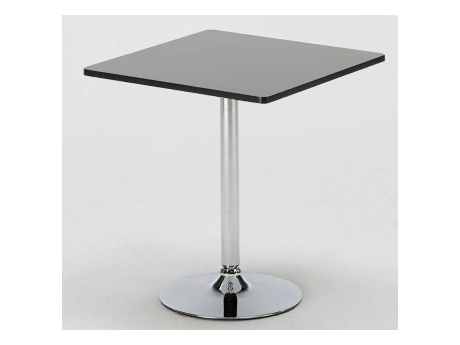 Table de bar carrée acier chrome et bois noir Kindar L70xP70xH76.5