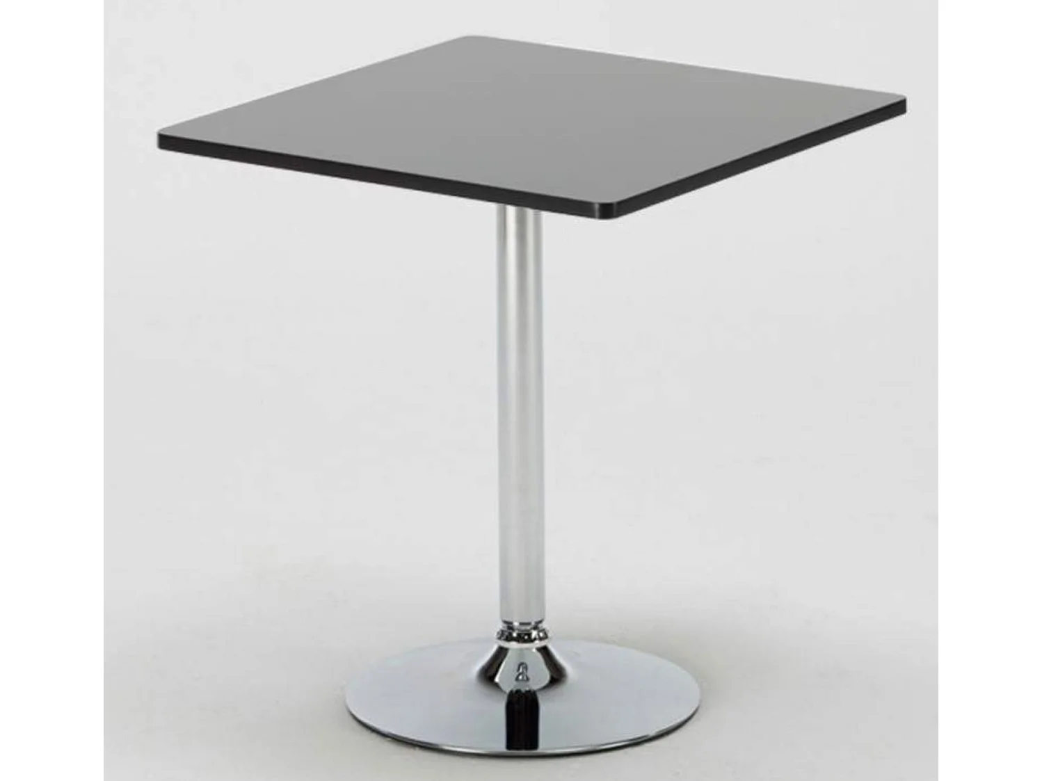 Table de bar carrée acier chrome et bois noir Kindar L70xP70xH76.5