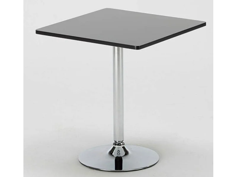 Table de bar carrée acier chrome et bois noir Kindar L70xP70xH76.5