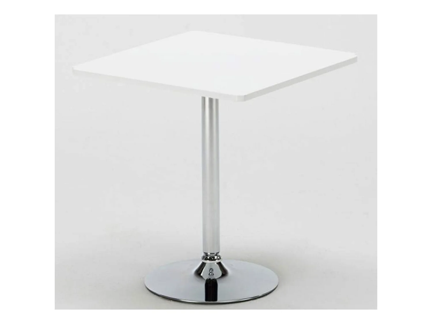 Table de bar carrée acier chrome et bois blanc Kindar L70xP70xH76.5