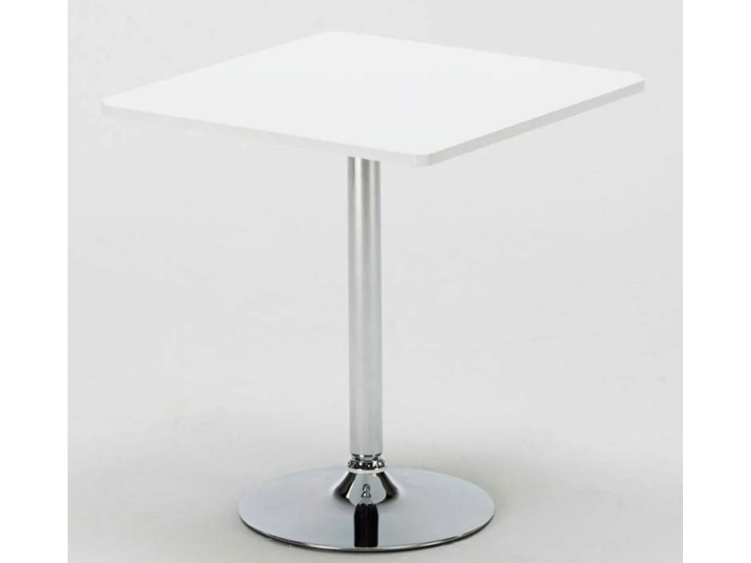 Table de bar carrée acier chrome et bois blanc Kindar L70xP70xH76.5