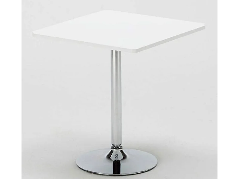 Table de bar carrée acier chrome et bois blanc Kindar L70xP70xH76.5