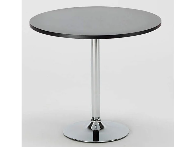Table de bar ronde acier chrome et bois noir Kindar D70xH76.5cm
