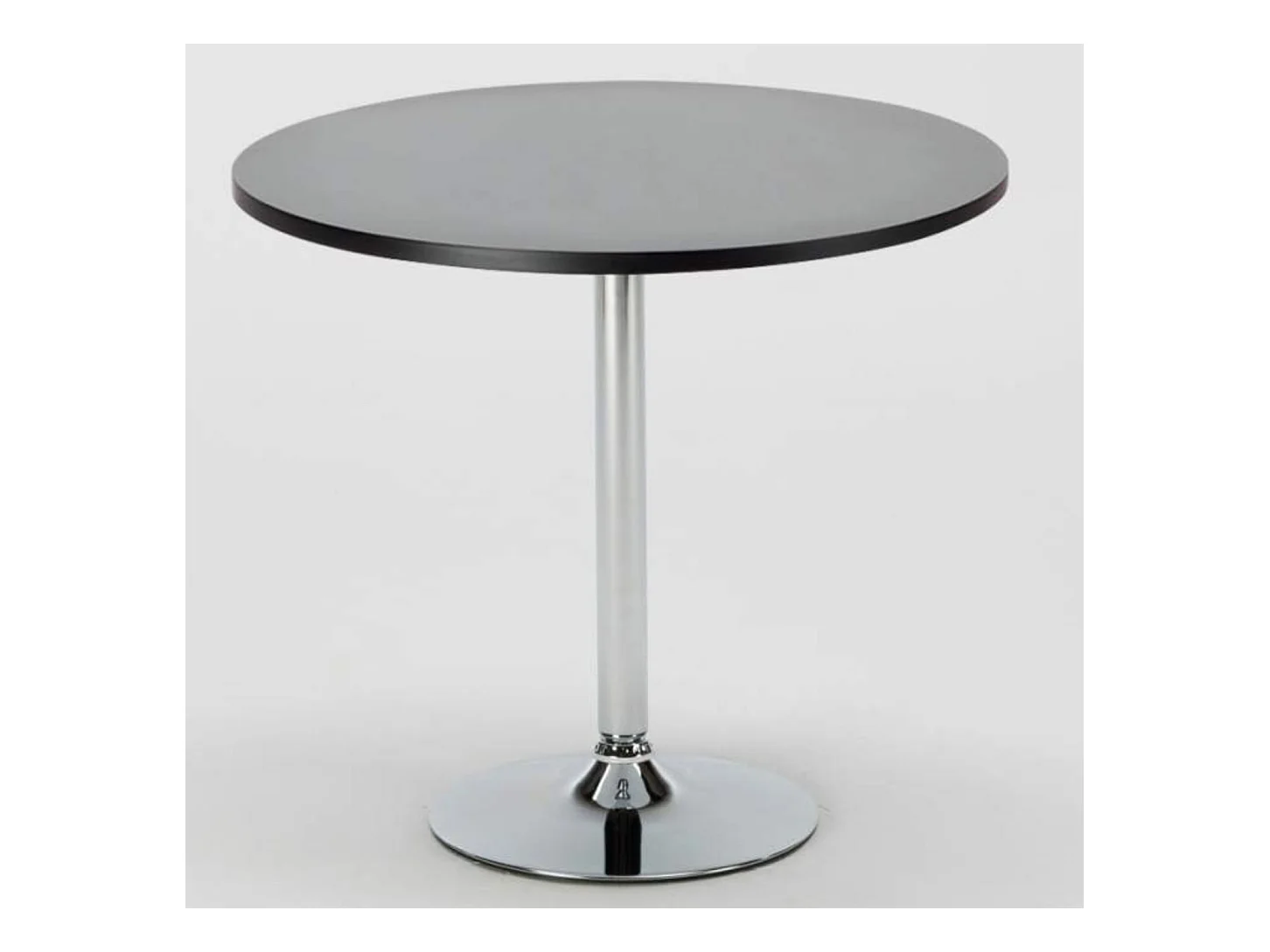 Table de bar ronde acier chrome et bois noir Kindar D70xH76.5cm