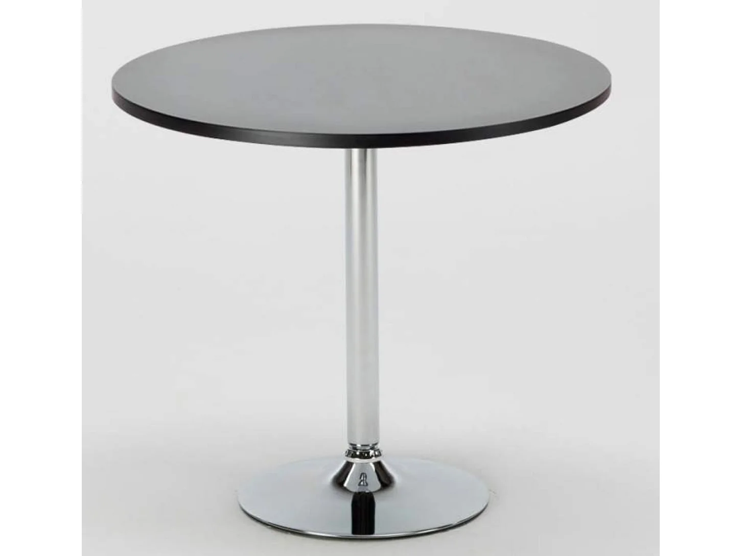 Table de bar ronde acier chrome et bois noir Kindar D70xH76.5cm
