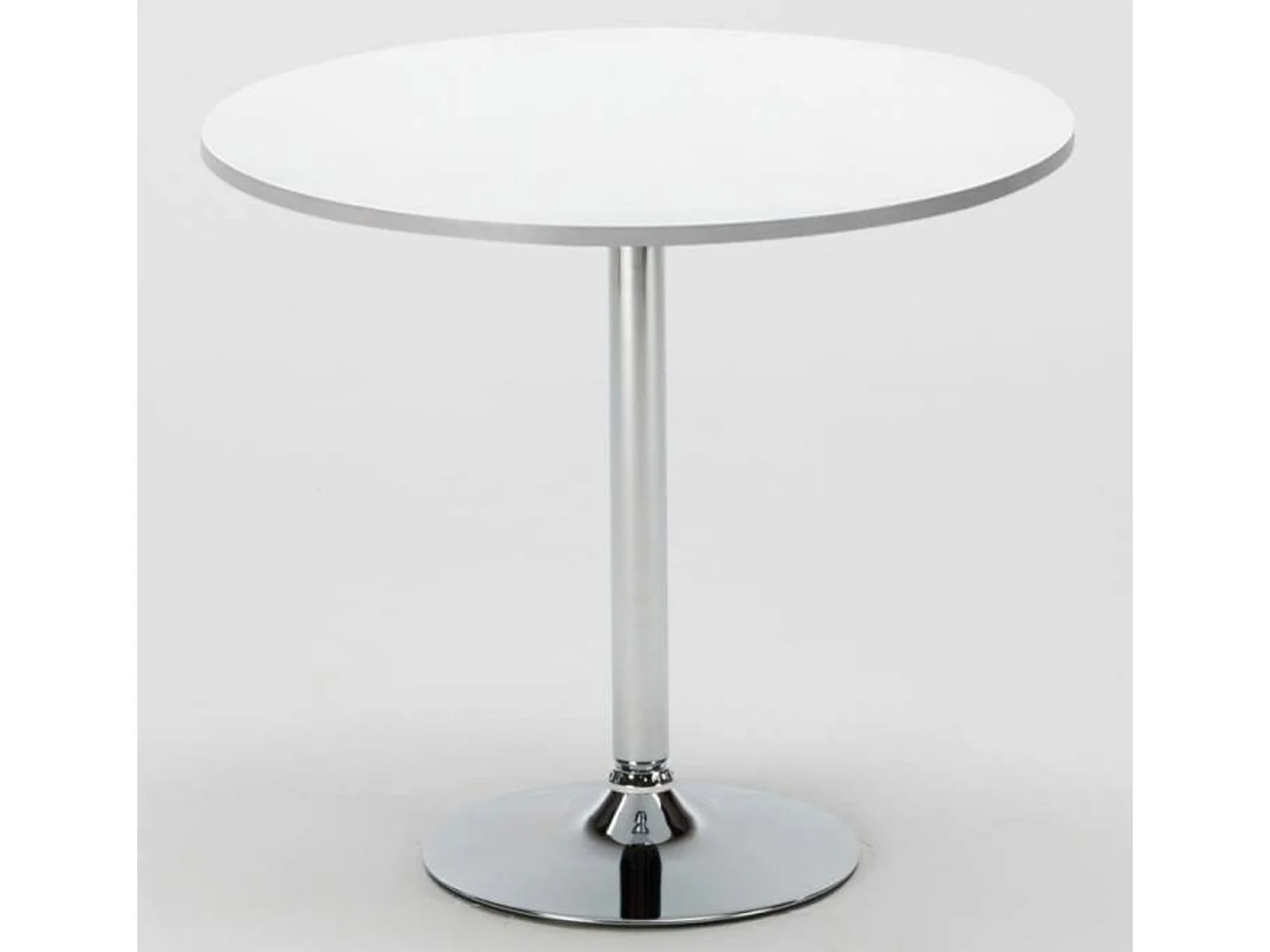 Table de bar ronde acier chromé et bois blanc Kindar D70xH76.5cm