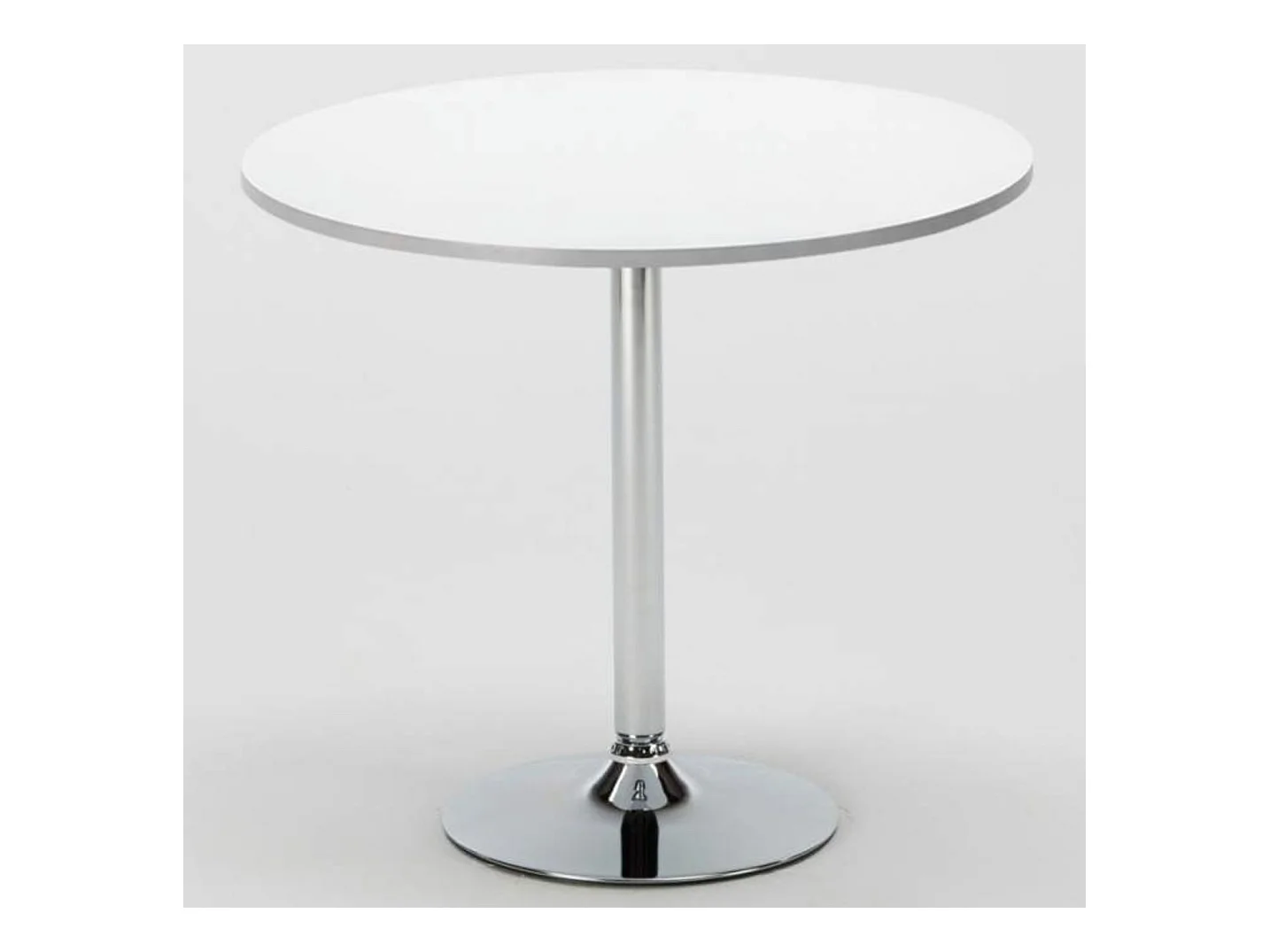 Table de bar ronde acier chromé et bois blanc Kindar D70xH76.5cm