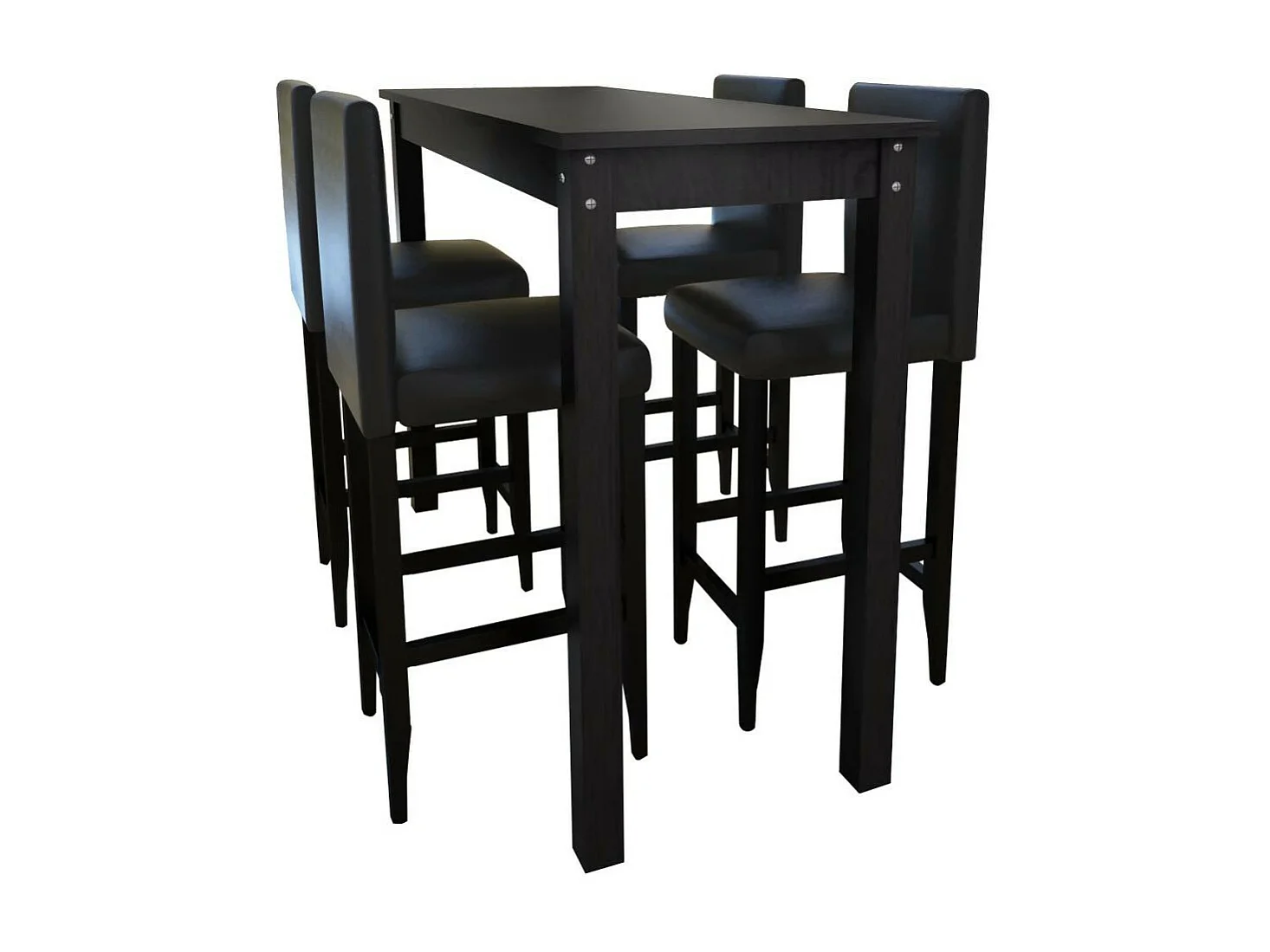 1 table de bar et 4 tabourets noir Kaz