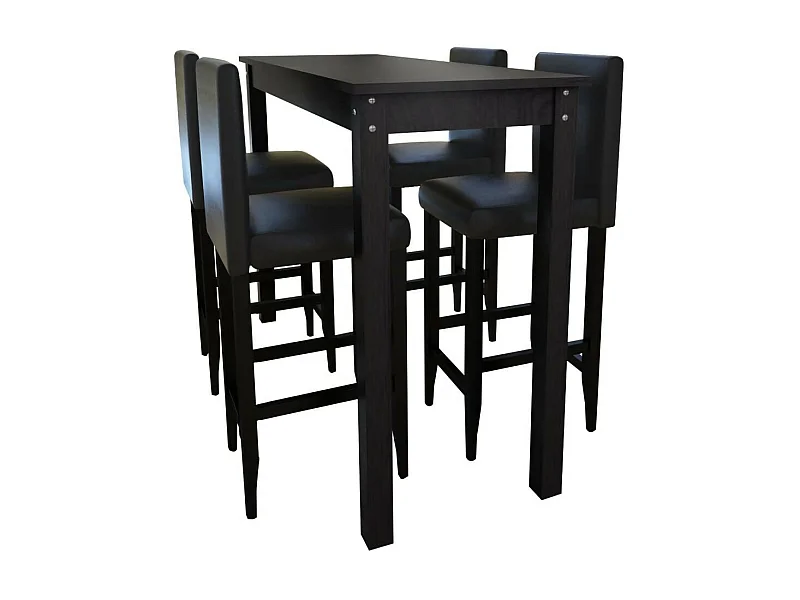 1 table de bar et 4 tabourets noir Kaz
