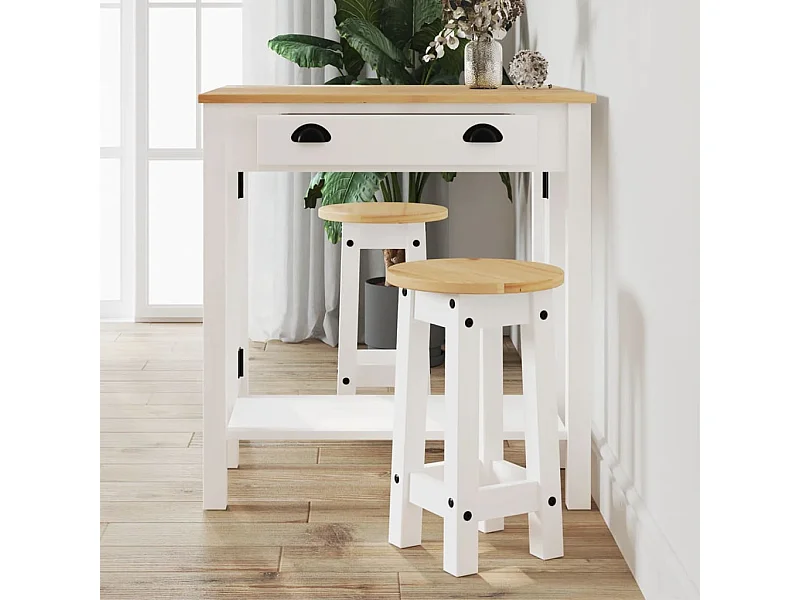Tabourets de bar lot de 2 blanc bois massif de pin