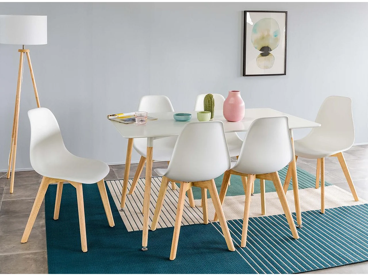 Ensemble Table & 6 Chaises "Fabio" 140cm Blanc