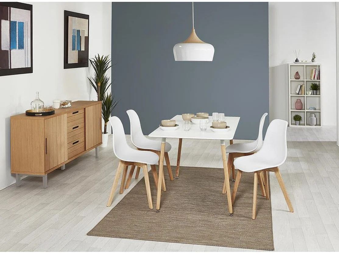 Ensemble Table & 6 Chaises "Fabio" 140cm Blanc