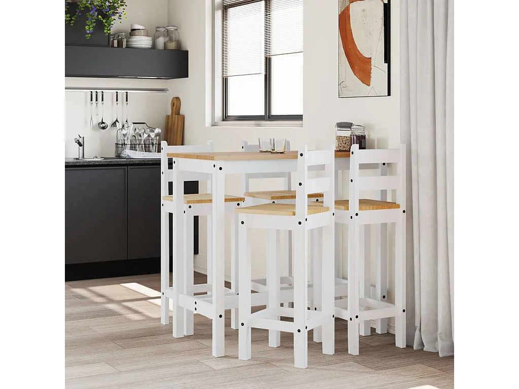 Ensemble de bar 5 pcs Blanc Bois de pin massif
