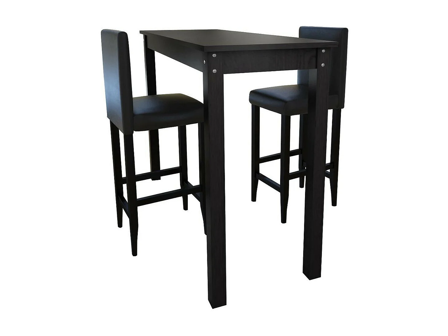1 table de bar et 2 tabourets noir Kaz