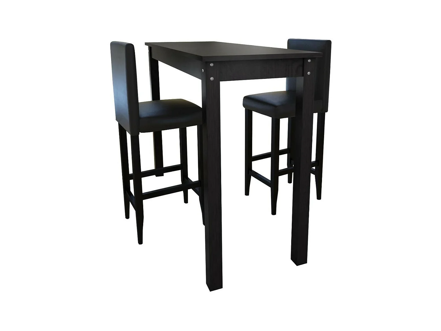 1 table de bar et 2 tabourets noir Kaz