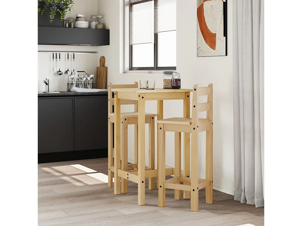 Ensemble de bar 3 pcs Bois de pin massif