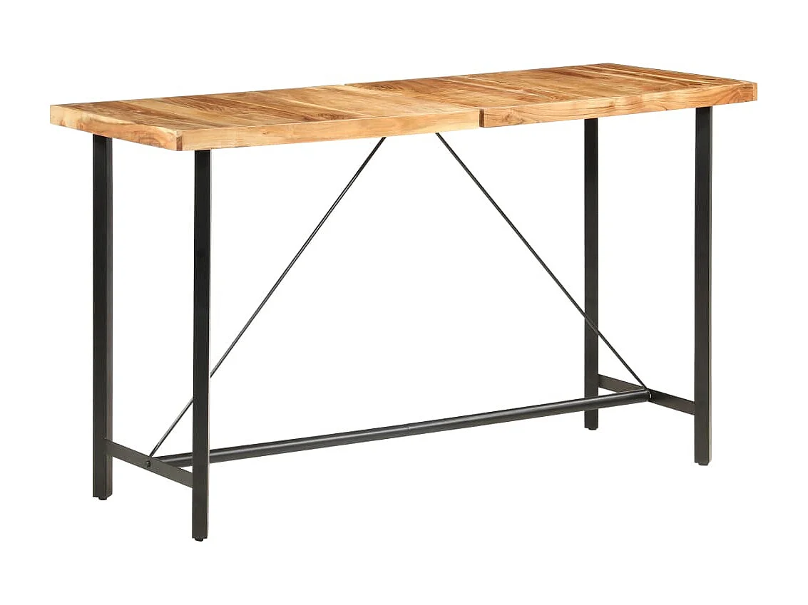 Ensemble de bar 9 pcs Bois d'acacia solide et cuir véritable 2