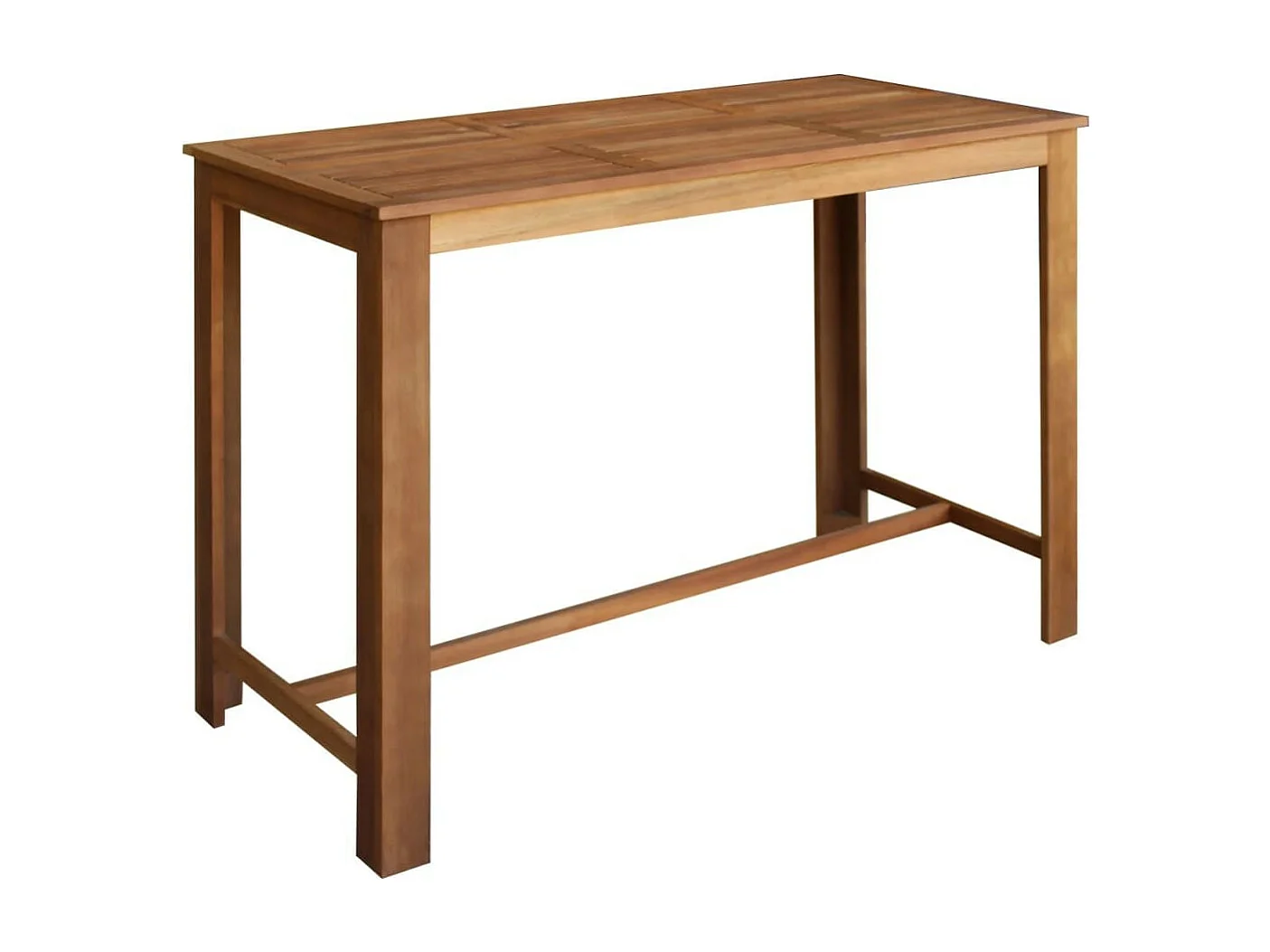 Table de bar rectangulaire bois d'acacia massif et 6 tabourets naturel Zeni