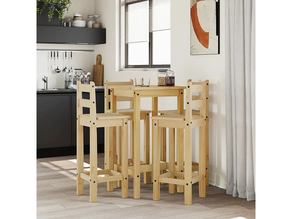 Ensemble de bar 5 pcs Bois de pin massif