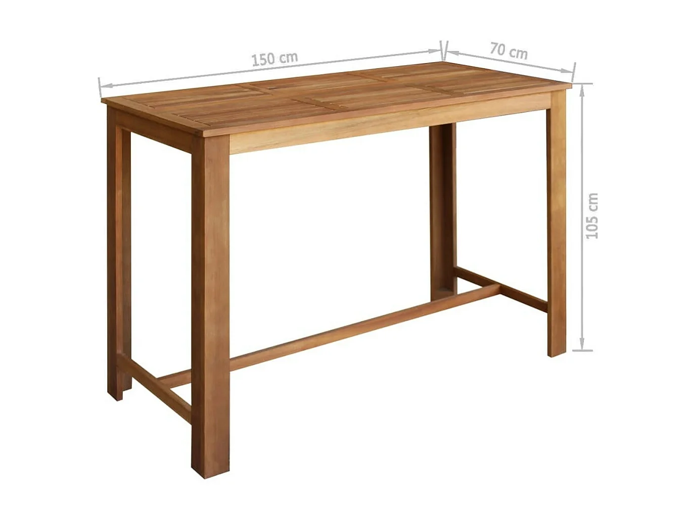 Table de bar rectangulaire bois d'acacia massif et 6 tabourets naturel Mulko