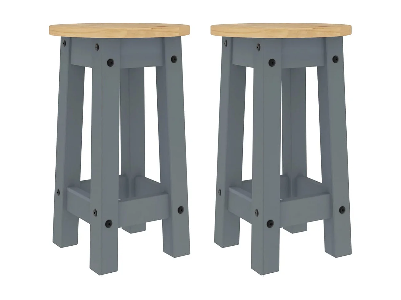 Tabourets de bar lot de 2 gris bois massif de pin