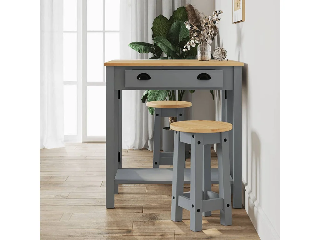 Tabourets de bar lot de 2 gris bois massif de pin