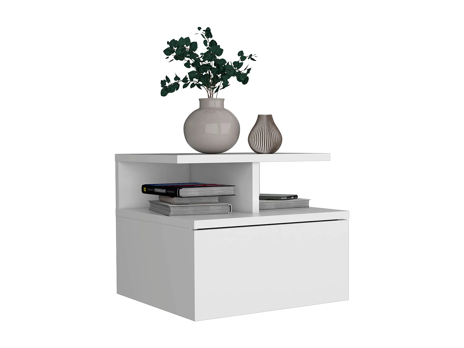 Comodino galleggiante Adele in melamina, con cassetto con guida in metallo, 29.5 cm X 35.6 cm X 33.6 cm , Bianco