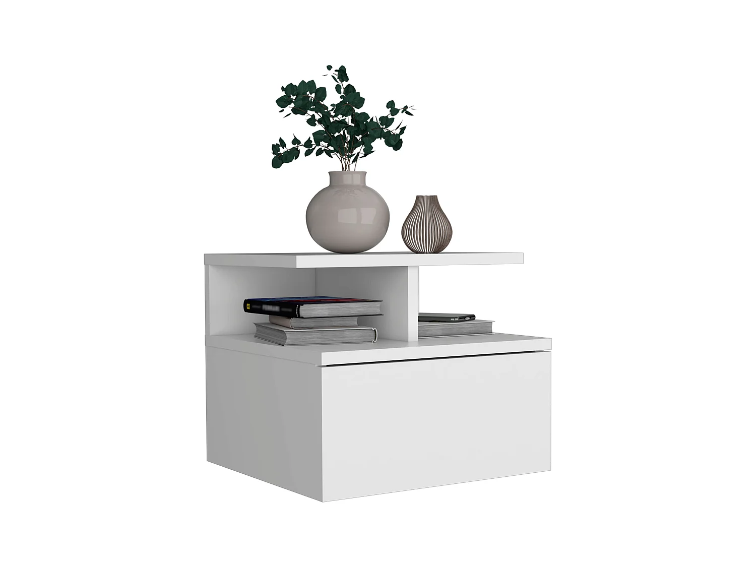 Table de chevet flottante Adele en mélamine, avec tiroir sur rail métallique, 29.5 cm X 35.6 cm X 33.6 cm , Blanc