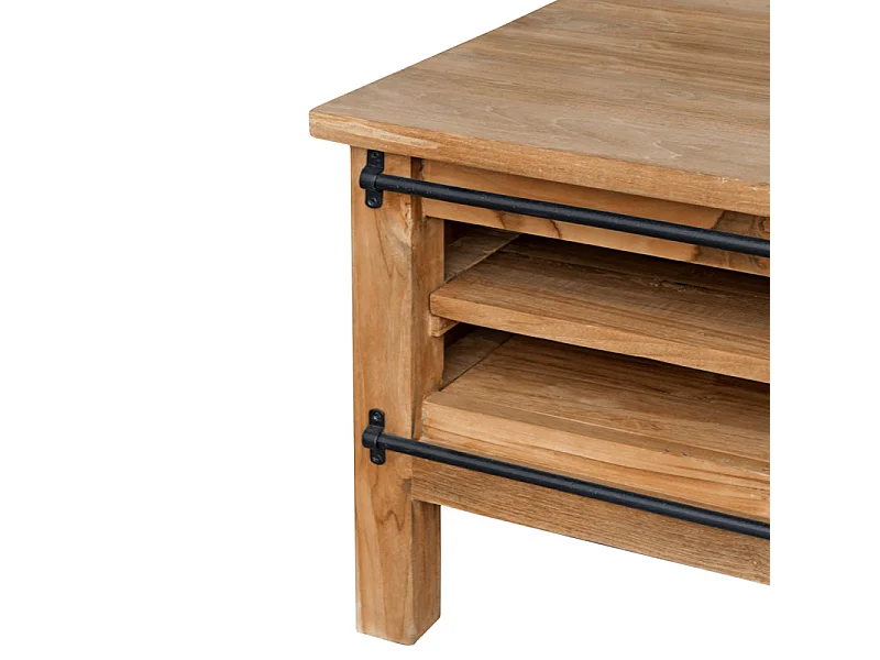 Table basse L. 120 cm bois de teck avec portes coulissantes - EDWARDS