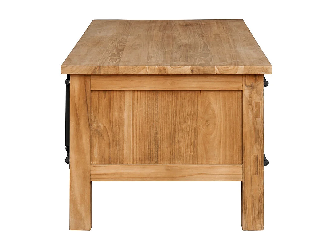 Table basse L. 120 cm bois de teck avec portes coulissantes - EDWARDS
