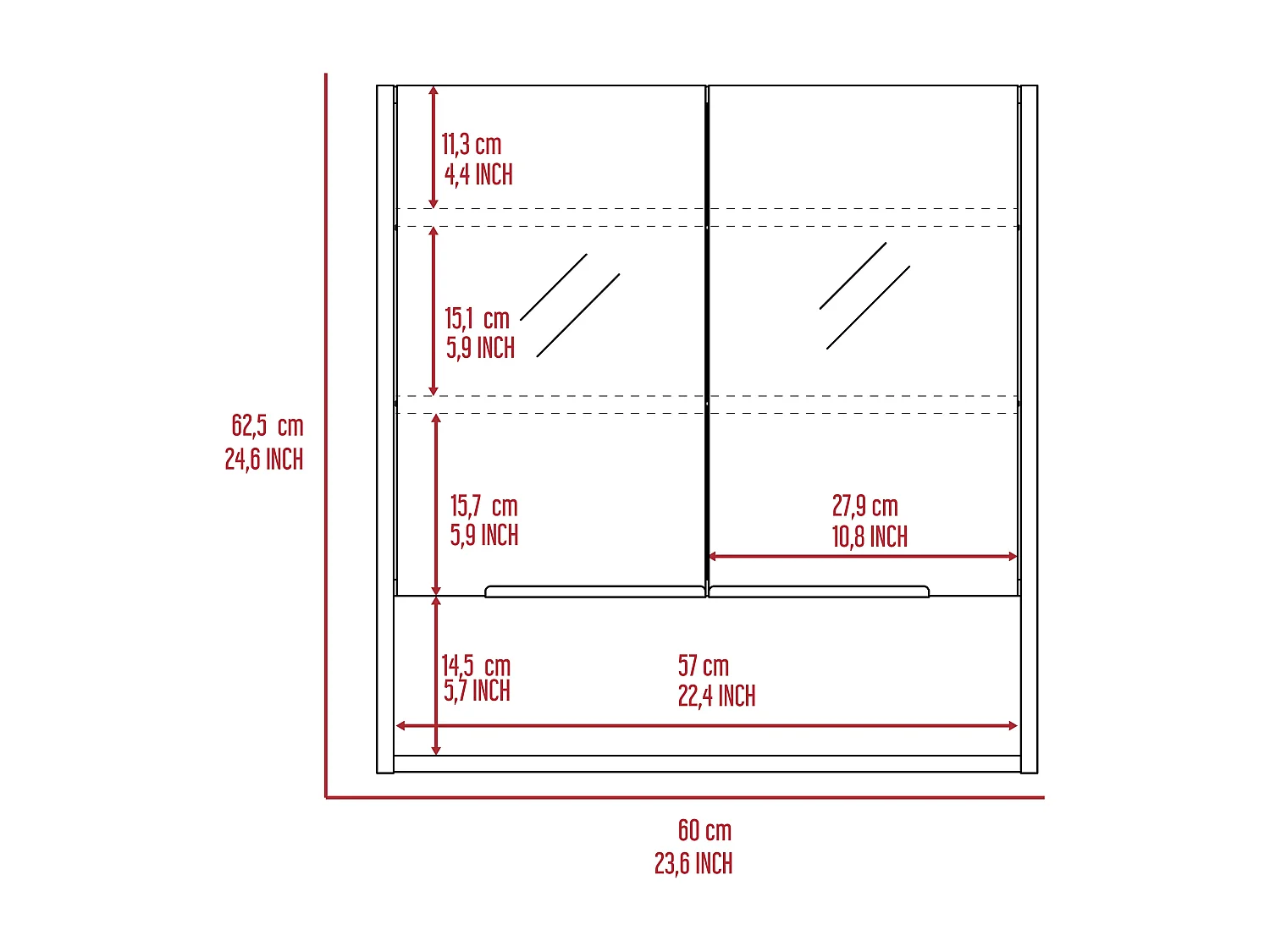 Botiquin Jaspe en Melamina, con espejos , 62.48 cm  X 59.94 cm  X 13.97 cm  , Blanco