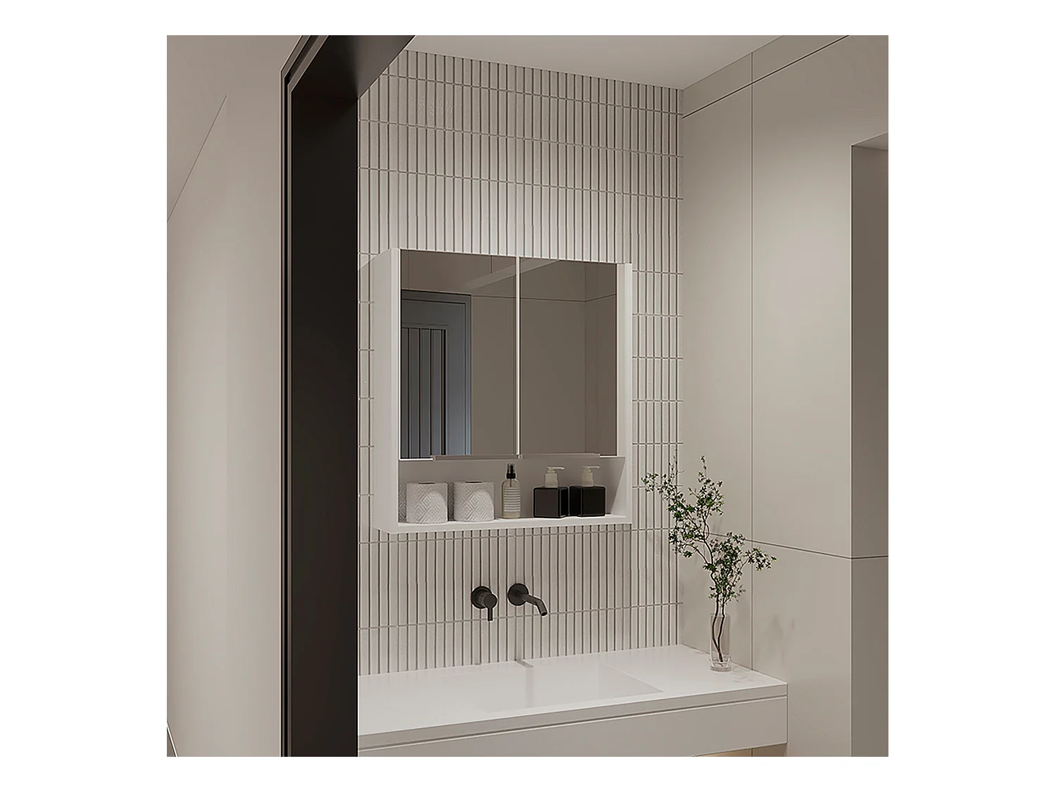 Kit de Primeiros Socorros Jaspe em Melamina, com espelhos, 62.48 cm X 59.94 cm X 13.97 cm , Branco
