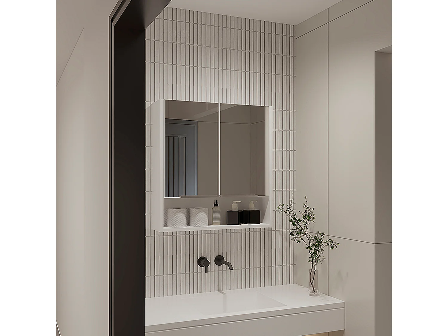 Botiquin Jaspe en Melamina, con espejos , 62.48 cm  X 59.94 cm  X 13.97 cm  , Blanco