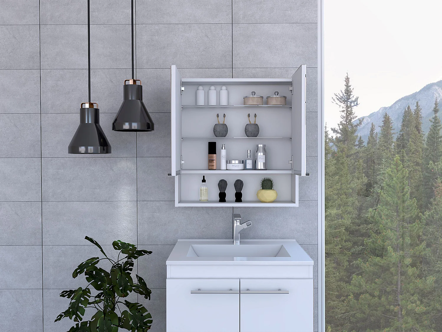 Botiquin Jaspe en Melamina, con espejos , 62.48 cm  X 59.94 cm  X 13.97 cm  , Blanco