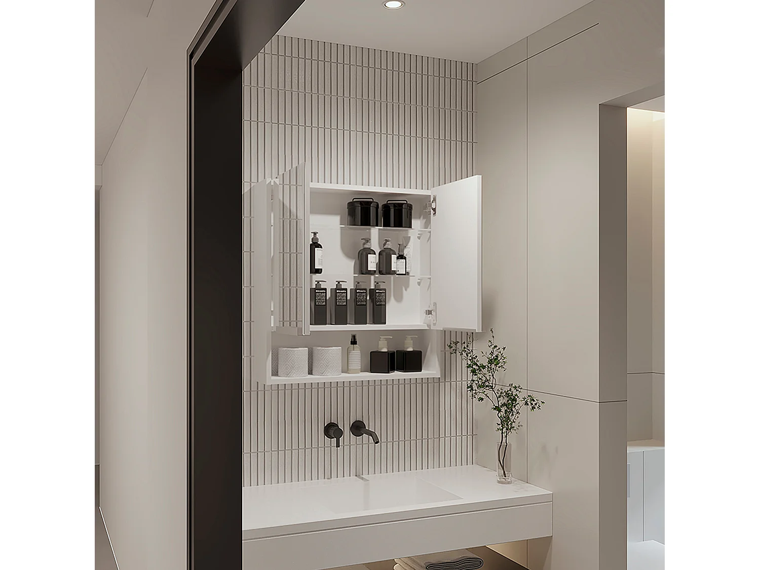 Botiquin Jaspe en Melamina, con espejos , 62.48 cm  X 59.94 cm  X 13.97 cm  , Blanco