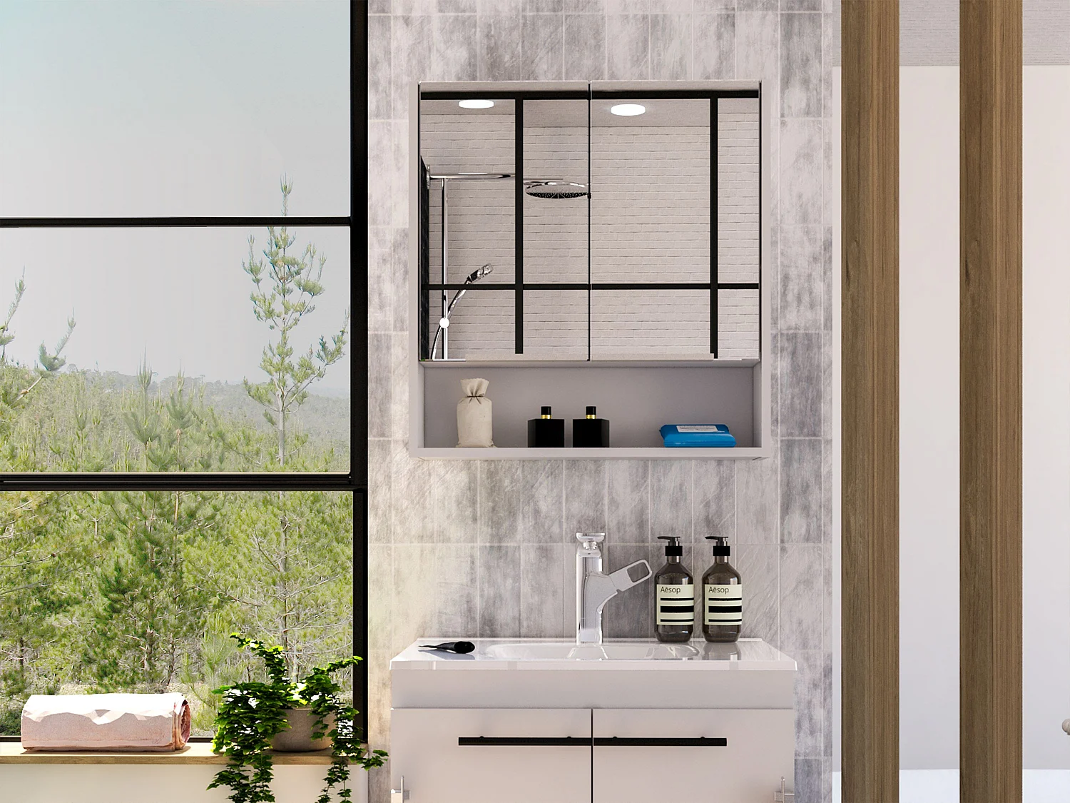 Botiquin Jaspe en Melamina, con espejos , 62.48 cm  X 59.94 cm  X 13.97 cm  , Blanco