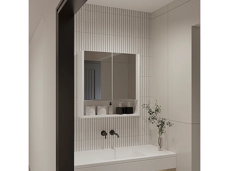 Botiquin Jaspe en Melamina, con espejos , 62.48 cm  X 59.94 cm  X 13.97 cm  , Blanco