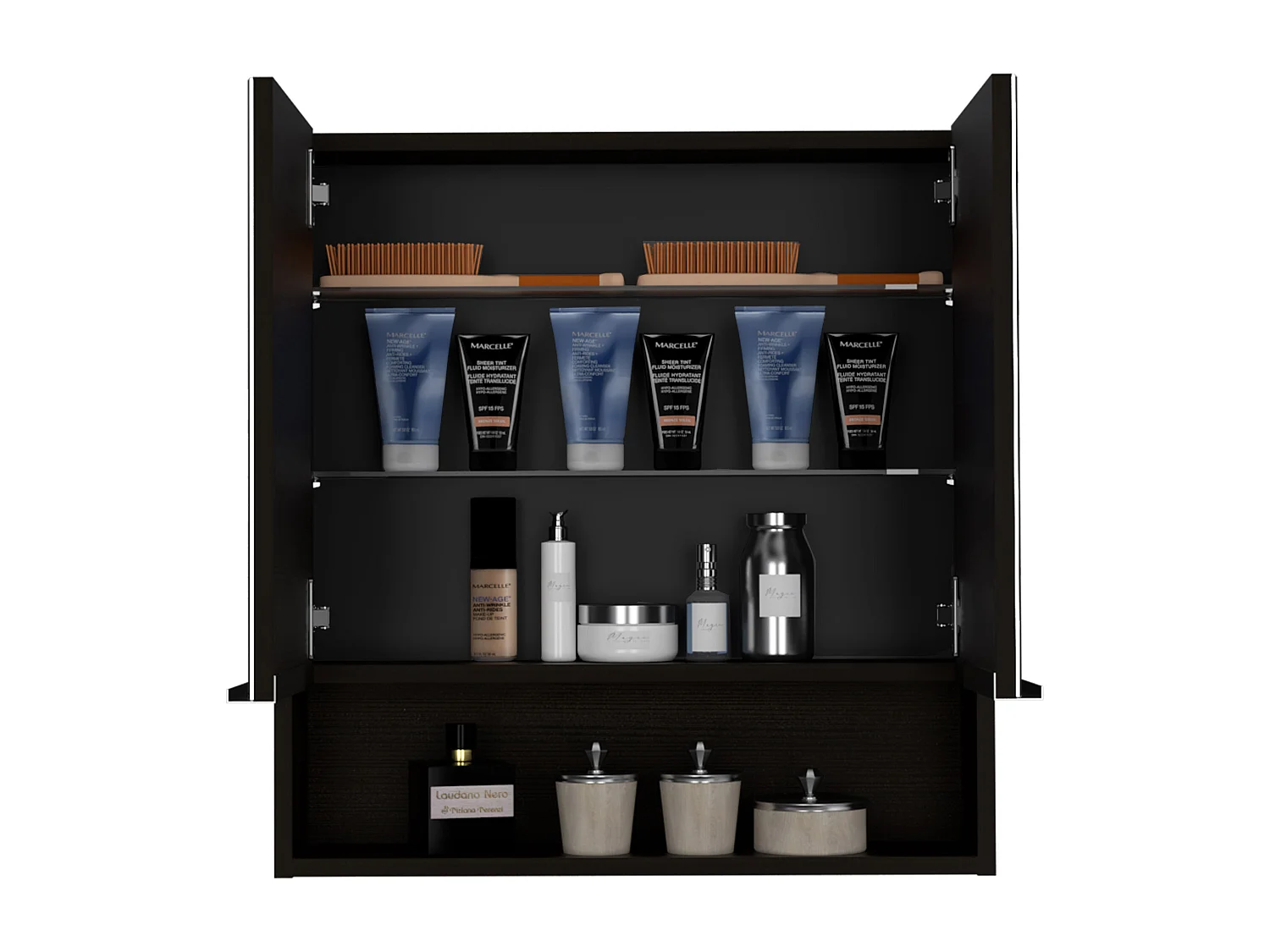 Kit di pronto soccorso Jaspe in melamina, con specchi, 62.48 cm X 59.94 cm X 13.97 cm , Nero