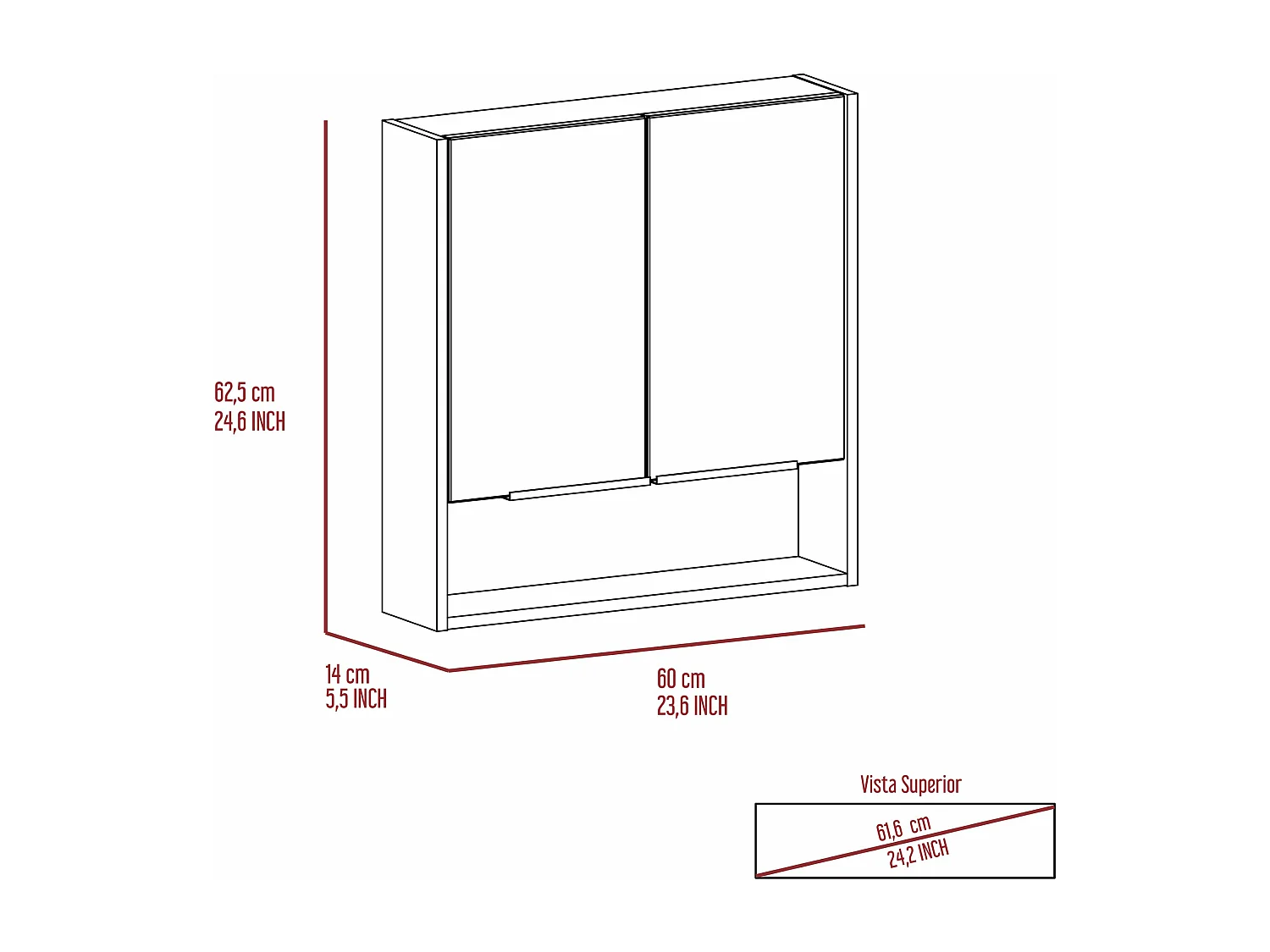 Kit di pronto soccorso Jaspe in melamina, con specchi, 62.48 cm X 59.94 cm X 13.97 cm , Nero