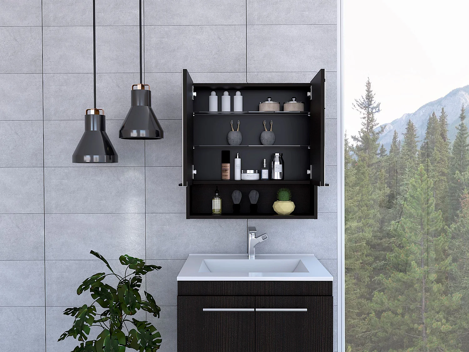 Kit di pronto soccorso Jaspe in melamina, con specchi, 62.48 cm X 59.94 cm X 13.97 cm , Nero