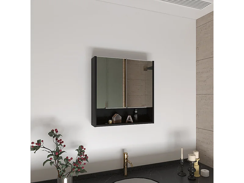 Trousse de secours Jaspe en mélamine, avec miroirs, 62.48 cm X 59.94 cm X 13.97 cm , Noir