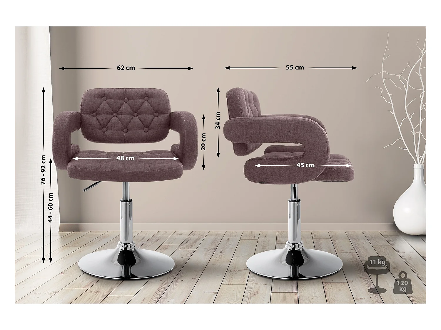 Drehsessel - Stoff & Metall in Chromoptik - braun - Dublin