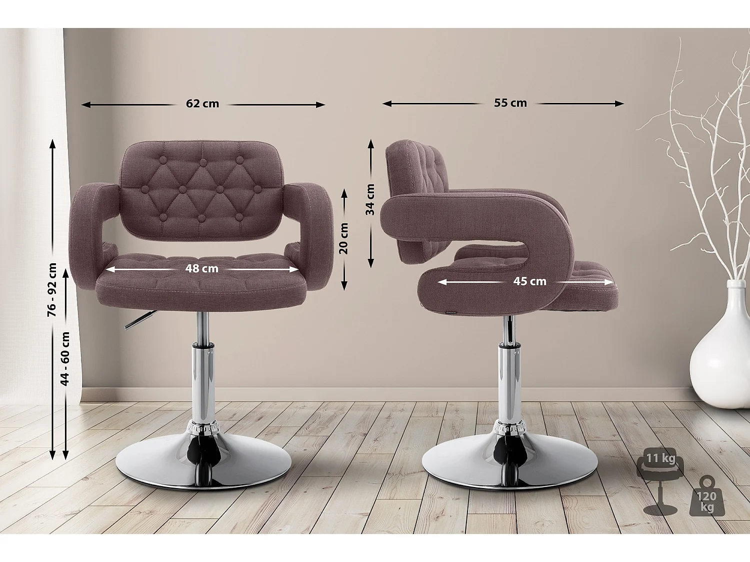 Fauteuil pivotant - Tissu & Métal chromé - Marron - Dublin