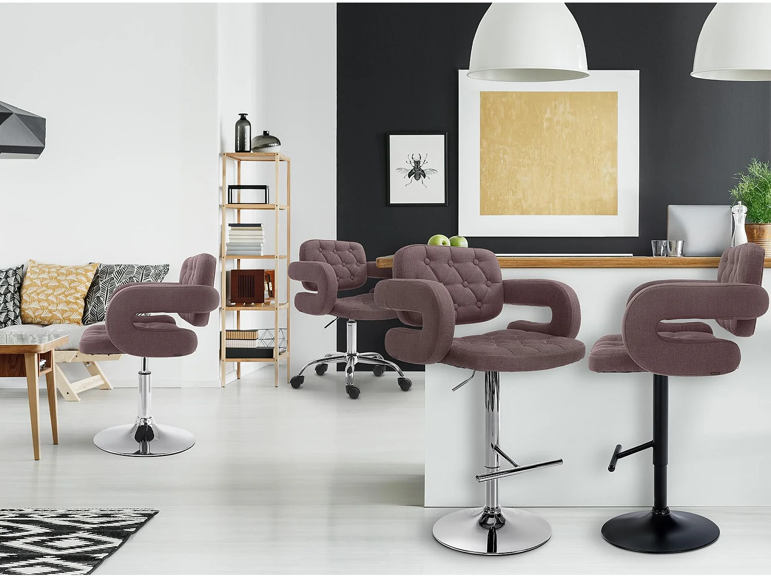 Fauteuil pivotant - Tissu & Métal chromé - Marron - Dublin